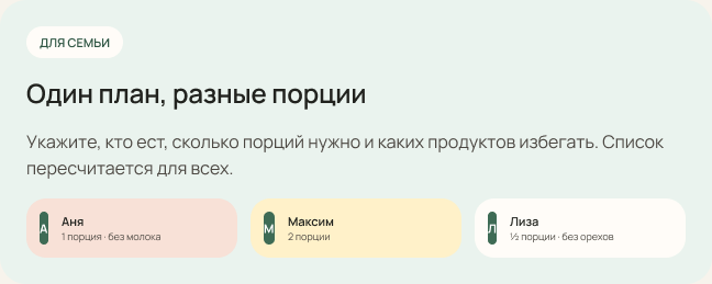 Экран MenuGid с настройками семейного плана